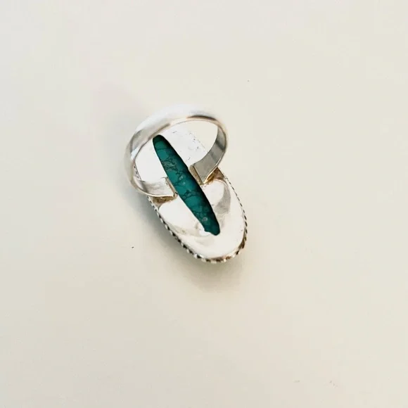 Turquoise Ring Sterling Silver 925 Oval Statement Boho Western Size 8 - Picture 6 of 8